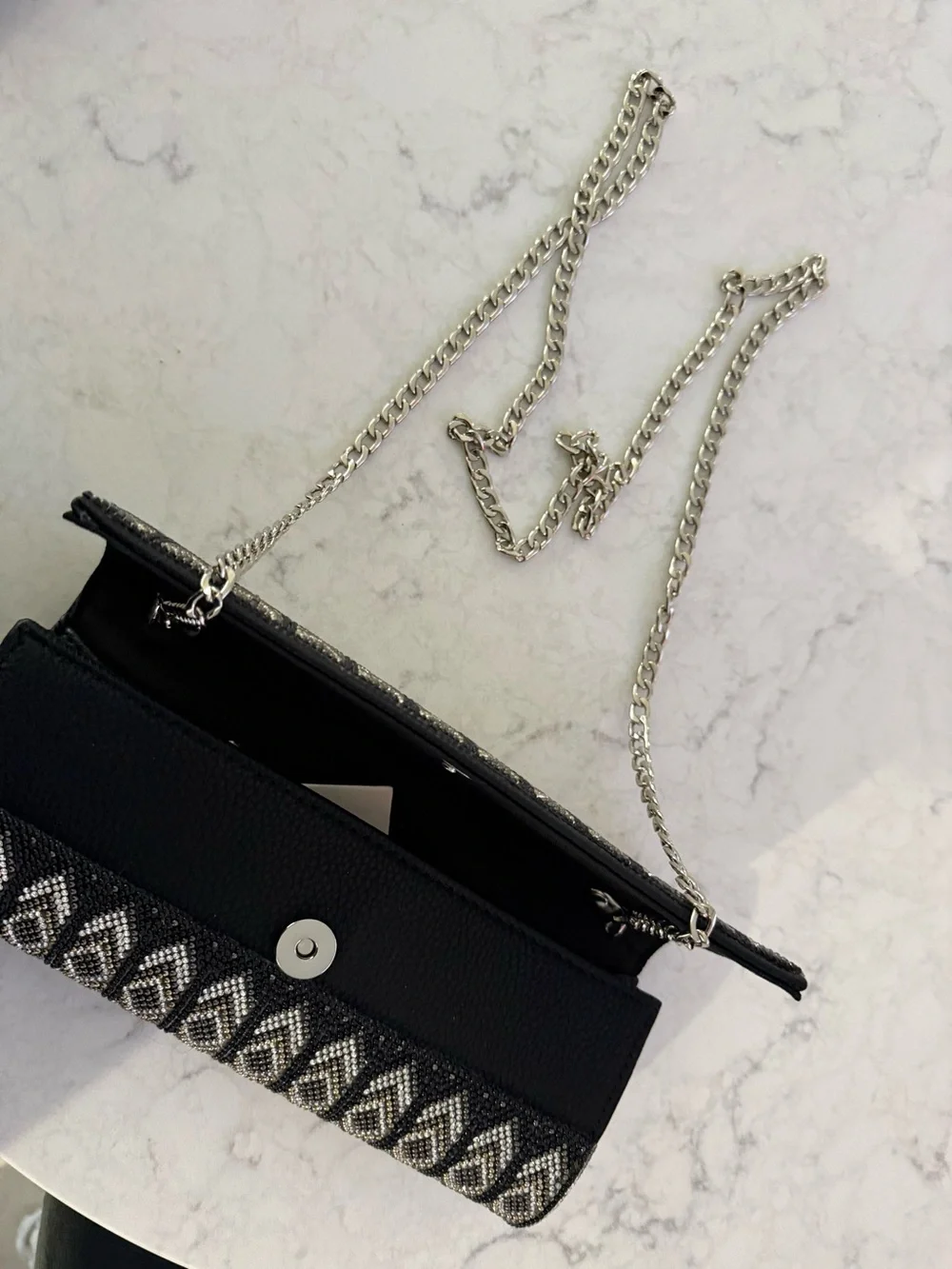 Embellished Black and Silver Beaded Clutch